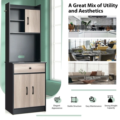 Costway 3-Door 71'' Kitchen Buffet Pantry Storage Cabinet W/Hutch Adjustable Shelf Black 3 Costway 3-Door 71'' Kitchen Buffet Pantry Storage Cabinet W/Hutch Adjustable Shelf Black - Image 3