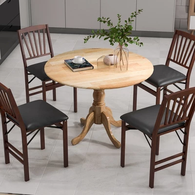 Costway Rustic Dining Table Wooden Dining Table With Round Tabletop & Curved Trestle Legs Natural/Walnut 1 Costway Rustic Dining Table Wooden Dining Table With Round Tabletop & Curved Trestle Legs Natural/Walnut