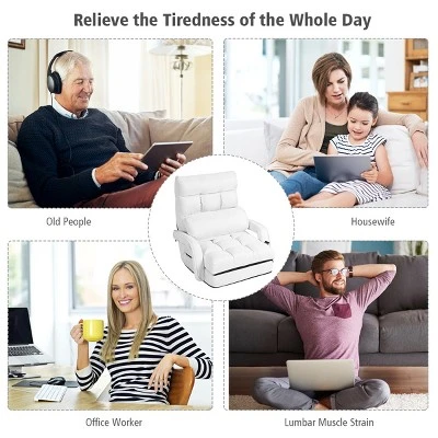 Costway Folding Floor Armchair W/6-position Adjustable Back & Lumbar Pillow White 4 Costway Folding Floor Armchair W/6-position Adjustable Back & Lumbar Pillow White - Image 4