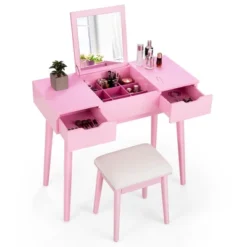 Costway Vanity Table Set W/ Flip Top Mirror Drawers 9 Dividers Makeup Writing Desk -Costway GUEST bfd51612 9671 43e5 8688 f3d591b6108d