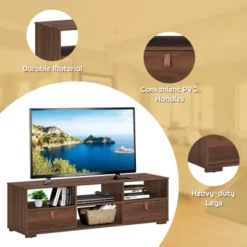 Costway TV Stand Entertainment Media Center Console For TV's Up To 60'' W/Drawers WalnutBlack -Costway GUEST bfdcf074 e9e6 4772 a042 10a8b1d8bbcd