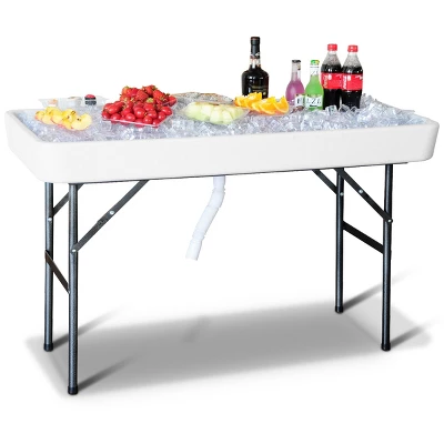 Costway 4 Foot Party Ice Folding Table Plastic With Matching Skirt White 2 Costway 4 Foot Party Ice Folding Table Plastic With Matching Skirt White - Image 2