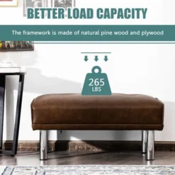 Costway Ottoman Footrest Stool PU Leather Rectangular Seat W/Metal Legs Brown/Black -Costway GUEST bff0648c 706d 40c6 b767 0b0bdb225552