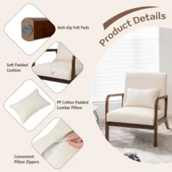 Costway Modern Accent Chair Leisure Armchair With Rubber Wood Frame & Lumbar Pillow Gray/Beige -Costway GUEST c0335593 6652 4475 b08a 5cf1416bddb9