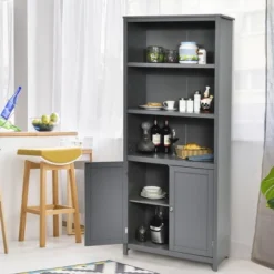 Costway Bookcase Shelving Storage Wooden Cabinet Unit Standing Bookcase W/Doors Gray -Costway GUEST c0735082 ffa0 4db0 a857 c887fe43ba15