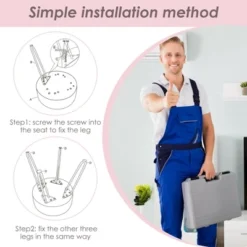 Costway Faux Fur Vanity Chair Makeup Stool Furry Padded Seat Round Ottoman Pink/White -Costway GUEST c07902bf 1ecf 4b57 8c38 b45fa55b1746