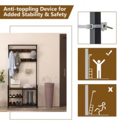 Costway 71'' Coat Rack Hall Tree With Shoe Bench Industrial Entryway Storage Shelf With Hooks -Costway GUEST c08f950b 7dd1 4939 8565 3d2d6ccdc362