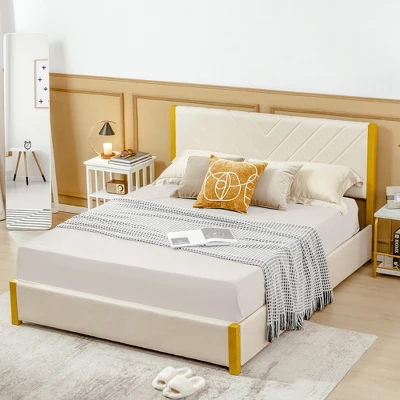 Costway FullQueen Size Upholstered Bed Frame Wooden Slatted Adjustable Headboard 4 Drawers 2 Costway FullQueen Size Upholstered Bed Frame Wooden Slatted Adjustable Headboard 4 Drawers - Image 2