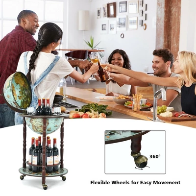 Costway 17'' Globe Wine Kitchen Stand 16th Century Italian Map Liquor Bottle Shelf Cart 5 Costway 17'' Globe Wine Kitchen Stand 16th Century Italian Map Liquor Bottle Shelf Cart - Image 5