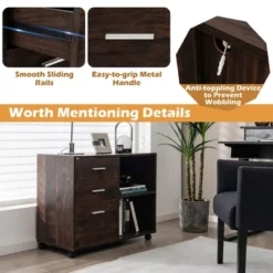 Costway 3-Drawer Wood File Cabinet Mobile Lateral Printer Stand With Open Storage Shelves -Costway GUEST c134d3e6 9c7e 43fd 8900 194dae5eb77a