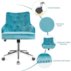 Costway Velvet Office Chair Upholstered Swivel Computer Task Chair Turquoise -Costway GUEST c152e3a3 f035 4a8d 8714 219b05269a3b
