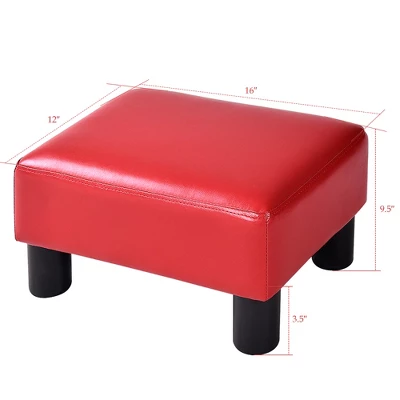 Costway Small Ottoman Footrest PU Leather Footstool Rectangular Seat Stool Red 1 Costway Small Ottoman Footrest PU Leather Footstool Rectangular Seat Stool Red