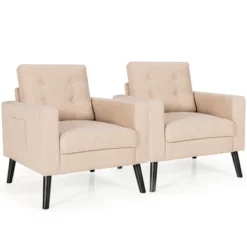 Costway Set Of 2 Accent Armchairs Upholstered Single Sofa Chairs W/ 2-Side Pockets -Costway GUEST c1ca8460 13f5 4bb0 ae1a 1306575fc0dd