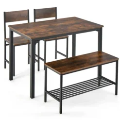 Costway 4pcs Dining Table Set Rustic Desk 2 Chairs & Bench With Storage Rack Brown/Grey/Coffee 16 Costway 4pcs Dining Table Set Rustic Desk 2 Chairs & Bench With Storage Rack Brown/Grey/Coffee -Costway GUEST c213bf34 a97a 432b a63c da0a3ad88056