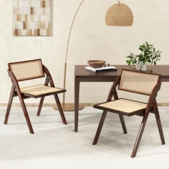 Costway Foldable Dining Chairs Set Of 2/4 With Woven Rattan Backrest & Seat Rubber Wood Frame Brown -Costway GUEST c2164065 d915 49ef 90ff b2df2a4ccb61