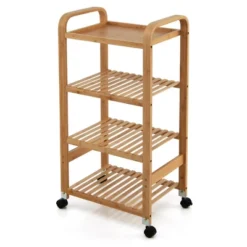 Costway 4-Tier Kitchen Serving Trolley Cart Mobile Bamboo Storage Shelf Lockable Casters -Costway GUEST c233157b 8110 490e ac4f 29daf819af3c