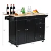 Costway Drop-Leaf Kitchen Island Trolley Cart Wood Storage Cabinet W/ Spice Rack Black