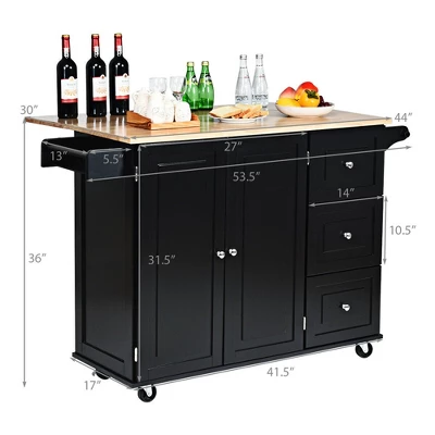 Costway Drop-Leaf Kitchen Island Trolley Cart Wood Storage Cabinet W/ Spice Rack Black 1 Costway Drop-Leaf Kitchen Island Trolley Cart Wood Storage Cabinet W/ Spice Rack Black