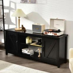 Costway 59'' TV Stand Media Console Center W/ Storage Cabinet For 65'' TV NaturalBlackCoffee