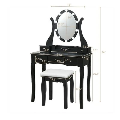 Costway Vanity Table Set W/10 Light Bulbs And Touch Switch Makeup Dressing Table 3 Costway Vanity Table Set W/10 Light Bulbs And Touch Switch Makeup Dressing Table - Image 3