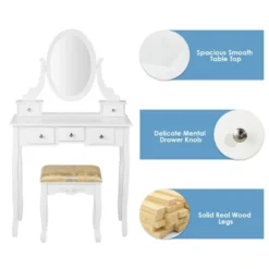 Costway Vanity Table Dressing Table 5 Make Up Table Stool 18 Costway Vanity Table Dressing Table 5 Make Up Table Stool -Costway GUEST c3b288a2 4f30 4f43 9661 2f273cad7bbf