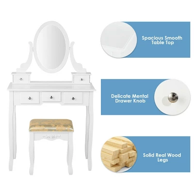 Costway Vanity Table Dressing Table 5 Make Up Table Stool 8 Costway Vanity Table Dressing Table 5 Make Up Table Stool - Image 8
