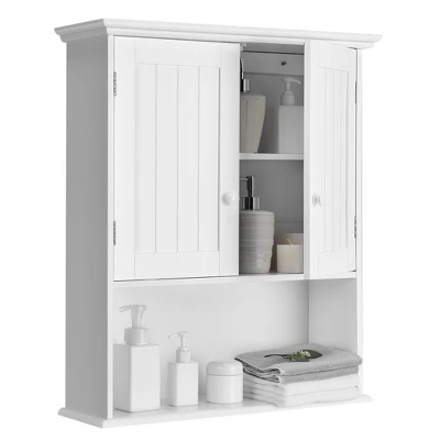 Costway Wall Mount Bathroom Cabinet Storage Organizer Medicine Cabinet With 2-Doors And 1- Shelf Cottage Collection Wall Cabinet 11 Costway Wall Mount Bathroom Cabinet Storage Organizer Medicine Cabinet With 2-Doors And 1- Shelf Cottage Collection Wall Cabinet - Image 11