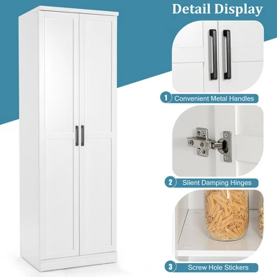 Costway 70'' Storage Cabinet Freestanding Pantry Cabinet W/2 Doors & 5 Shelves White 8 Costway 70'' Storage Cabinet Freestanding Pantry Cabinet W/2 Doors & 5 Shelves White - Image 8