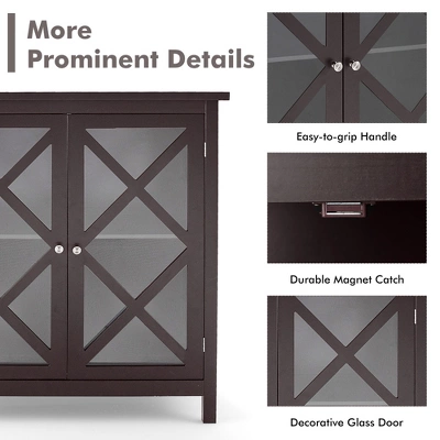 Costway Kitchen Buffet Sideboard Storage Cabinet W/Glass Doors & Adjustable Shelf WhiteBrown 8 Costway Kitchen Buffet Sideboard Storage Cabinet W/Glass Doors & Adjustable Shelf WhiteBrown - Image 8