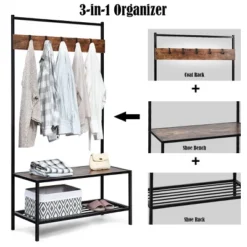 COSTWAY 3 In 1 Industrial Coat Rack Shoe Bench Entryway Hall Tree Storage Shelf W/ Hooks -Costway GUEST c4a444cb 626a 4308 9bd4 a2d36d28f390