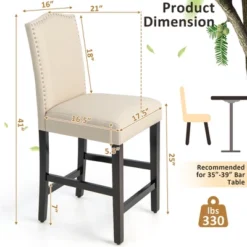 Costway Set Of 4 Upholstered Bar Stools 25'' Bar Height Chairs With Rubber Wood Legs Beige -Costway GUEST c5314d89 c69d 4448 8cd0 70aeca97b83f