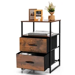Costway 2-Drawer Dresser W/ Shelves Fabric Dresser Sturdy Steel Frame Wooden Top Rustic -Costway GUEST c570c413 432d 46db a007 732e9a5e9e6f