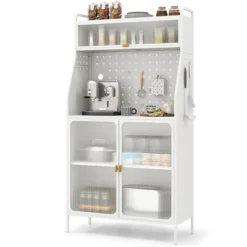 Costway 5-tier Metal Kitchen Bakers Rack With Pegboard 8 Hooks 5-position Adjustable Shelf White -Costway GUEST c5a47b81 a356 49da 81c9 62657704077b