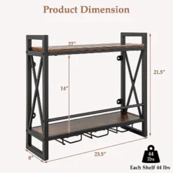 Costway Wall Mounted Wine Rack Industrial 2-Tier Wood Shelf With 3 Stem Glass Holders 8 Costway Wall Mounted Wine Rack Industrial 2-Tier Wood Shelf With 3 Stem Glass Holders -Costway GUEST c5f68433 e5a2 4a22 9b56 846264e40e25