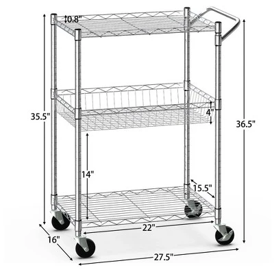 Costway 3-Tier Utility Cart Heavy Duty Wire Rolling Cart W/Handle Bar Storage Trolley 1 Costway 3-Tier Utility Cart Heavy Duty Wire Rolling Cart W/Handle Bar Storage Trolley