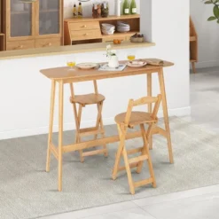 Costway Bamboo Bar Table 48'' High Top Console Dining Pub Table For Narrow Space Natural