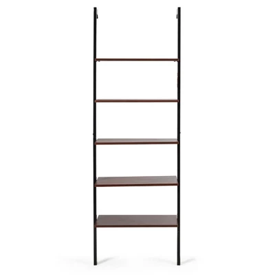 Costway 5-Tier Ladder Shelf Wood Wall Mounted Display Bookshelf Metal Frame Brown & Black/Brown & White/Bronze 6 Costway 5-Tier Ladder Shelf Wood Wall Mounted Display Bookshelf Metal Frame Brown & Black/Brown & White/Bronze - Image 6