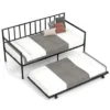 Costway Twin Metal Daybed Sofa Bed With Trundle & Lockable Casters For Living Room
