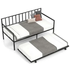 Costway 35 Costway Twin Metal Daybed Sofa Bed With Trundle & Lockable Casters For Living Room