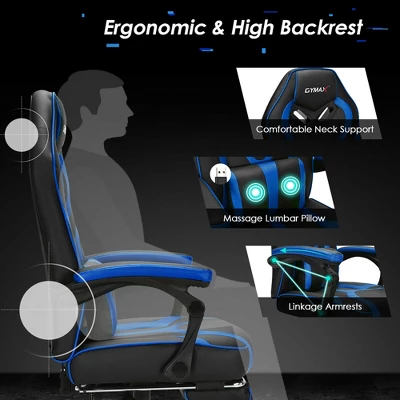 Costway Massage Gaming Chair Racing Recliner Computer Desk Chair W/Footrest 5 Costway Massage Gaming Chair Racing Recliner Computer Desk Chair W/Footrest - Image 5