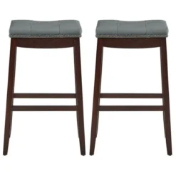 Costway Set Of 2 Nailhead Saddle Bar Stools 29'' Pub Chairs With Rubber Wood Legs Brown/White 12 Costway Set Of 2 Nailhead Saddle Bar Stools 29'' Pub Chairs With Rubber Wood Legs Brown/White -Costway GUEST c90a711b f98b 4f5a ae7b 4c9602bb0511