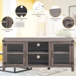 Costway TV Stand Entertainment Center For TV's Up To 65'' W/ Storage Cabinets Deep Taupe -Costway GUEST c922d997 ff5b 4223 af6c 7ebff29c58c5