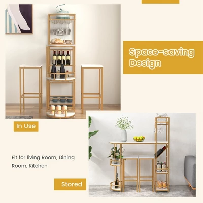 Costway 3 PCS Bar Table Set 2 Stools Storage Shelves Glass Holder Wine Rack Space Saving 4 Costway 3 PCS Bar Table Set 2 Stools Storage Shelves Glass Holder Wine Rack Space Saving - Image 4