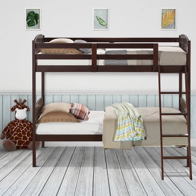 Costway Wood Solid Hardwood Twin Bunk Beds Detachable Safety Rail 9 Costway Wood Solid Hardwood Twin Bunk Beds Detachable Safety Rail - Image 9