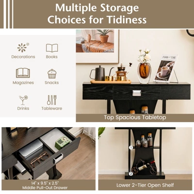 Costway T-Shaped Console Table Behind Couch Table With Drawer Shelves & Dual Anti-Tipping Kits Modern Foyer Table Entryway Accent Table 5 Costway T-Shaped Console Table Behind Couch Table With Drawer Shelves & Dual Anti-Tipping Kits Modern Foyer Table Entryway Accent Table - Image 5
