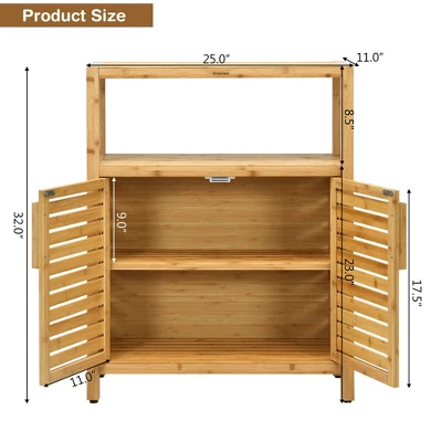 Costway Two-door Bamboo Bathroom Floor Cabinet Storage Organizer W/ Open Shelf 1 Costway Two-door Bamboo Bathroom Floor Cabinet Storage Organizer W/ Open Shelf