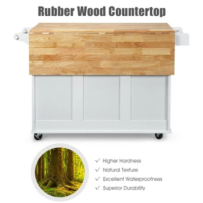 Costway Drop-Leaf Kitchen Island Trolley Cart Wood Storage Cabinet W/ Spice Rack White 6 Costway Drop-Leaf Kitchen Island Trolley Cart Wood Storage Cabinet W/ Spice Rack White - Image 6