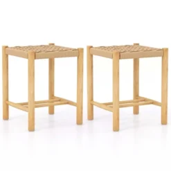 Costway Dining Stool Set Of 2/4 18'' Backless With Rubber Wood Frame Woven Paper Seat Kitchen -Costway GUEST ca33c3d6 e524 4500 978b 75267a119f14