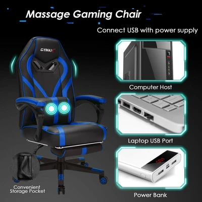 Costway Massage Gaming Chair Racing Recliner Computer Desk Chair W/Footrest 6 Costway Massage Gaming Chair Racing Recliner Computer Desk Chair W/Footrest - Image 6