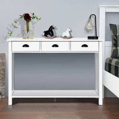 Costway 47'' Console Table Hall Table Side Desk Accent Table Drawers Shelf Entryway White 3 Costway 47'' Console Table Hall Table Side Desk Accent Table Drawers Shelf Entryway White - Image 3